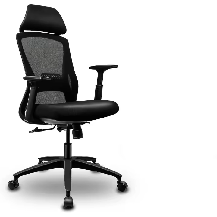 Silla de oficina, reposacabezas asiento, respaldo ergonómico reclinable, apoyabrazos ajustable e inclinación del respaldo con soporte lumbar, color negro - 1