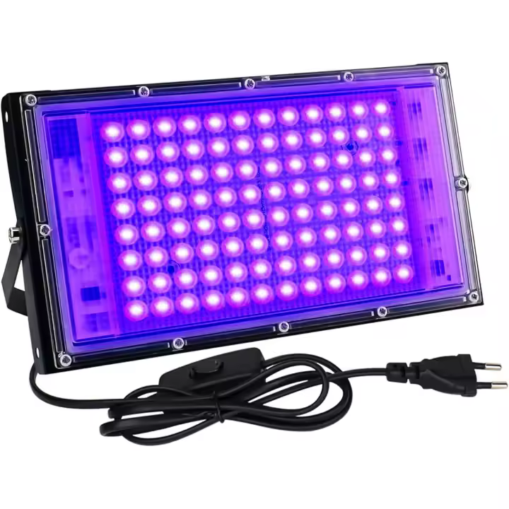 Luz Negra Ultravioleta 100W, Foco Luz UV con enchufe, 395-400nm Luz Negra UV IP66 Impermeable Luces Ultravioleta para GLOW Fiesta,Bar,Halloween,Fiesta,Neón,Black Light Party,Disco - 1