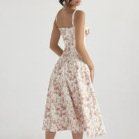 Vestido De Playa Para Mujer Con Estampado Floral Cuello Cuadrado Ajuste Frontal Y Abertura En Pierna Midi Polyester Sin Mangas Vestido De Noche - details 53