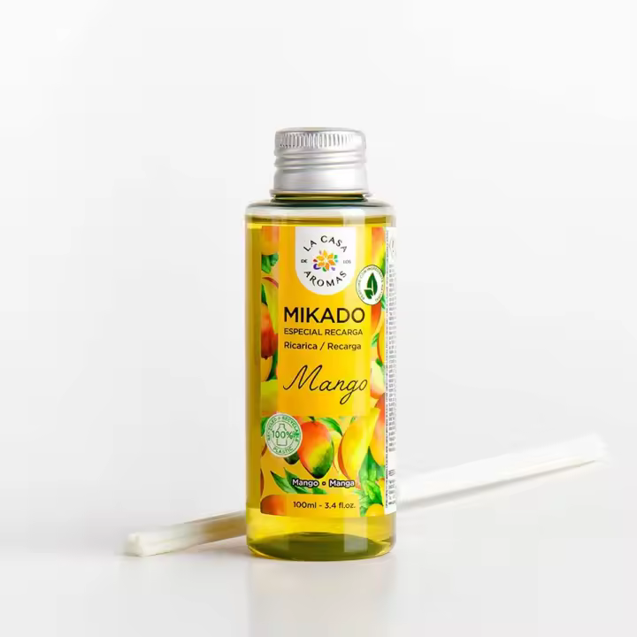 La Casa de los Aromas - Ambientador Mikado Aroma Mango - Set Difusor Líquido para Reposición con Varillas - Fragancia Duradera - Ideal para el Hogar, Baño, Casa - 6 x 100 ml - 1
