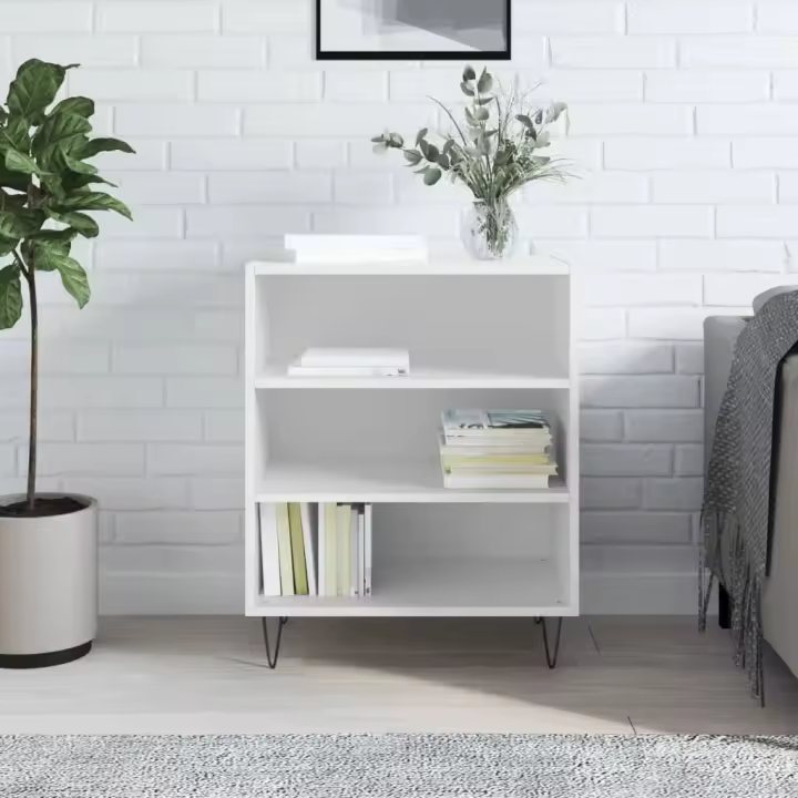 vidaXL Aparador madera de ingeniería blanco brillante 57x35x70 cm - 1
