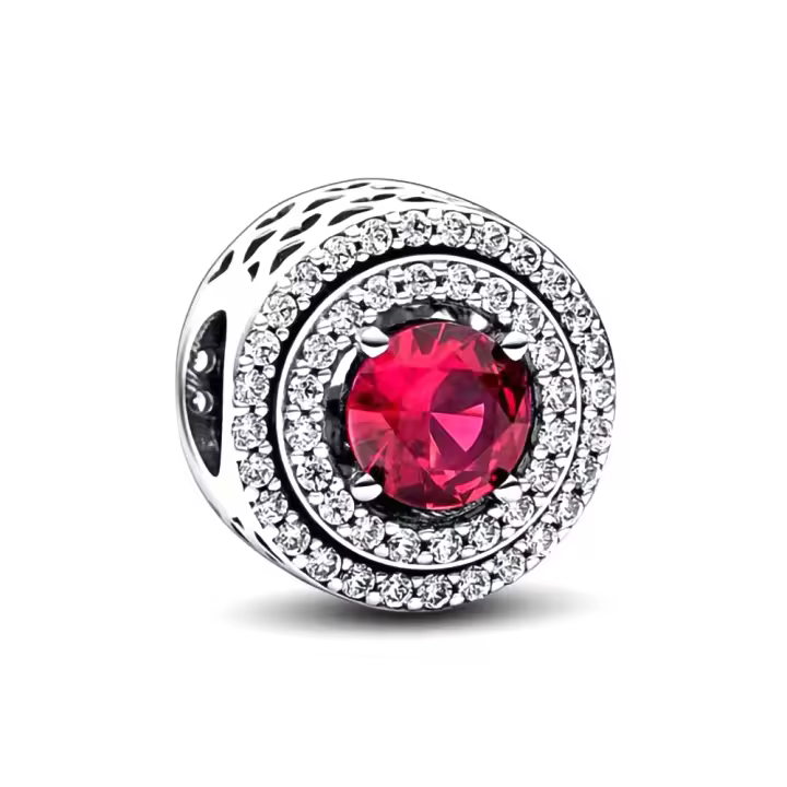 Pandora Charm de Colgante en Plata de Ley Redondo Nivelado Brillante Rojo 792418C01，Incluye Caja Original - 1
