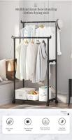 Rack De Ropa Doble Con Gancho Organizador De Ropa Para Dormitorio Móvil Con Ruedas Estante De Ropa Metálico Moderno Para El Hogar - details 3