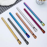 Juego De 2 Pajas Reutilizables Con Cuchara Y Cepillo De Acero Inoxidable 304 Para Beber Duraderas Y Ecológicas - details 2