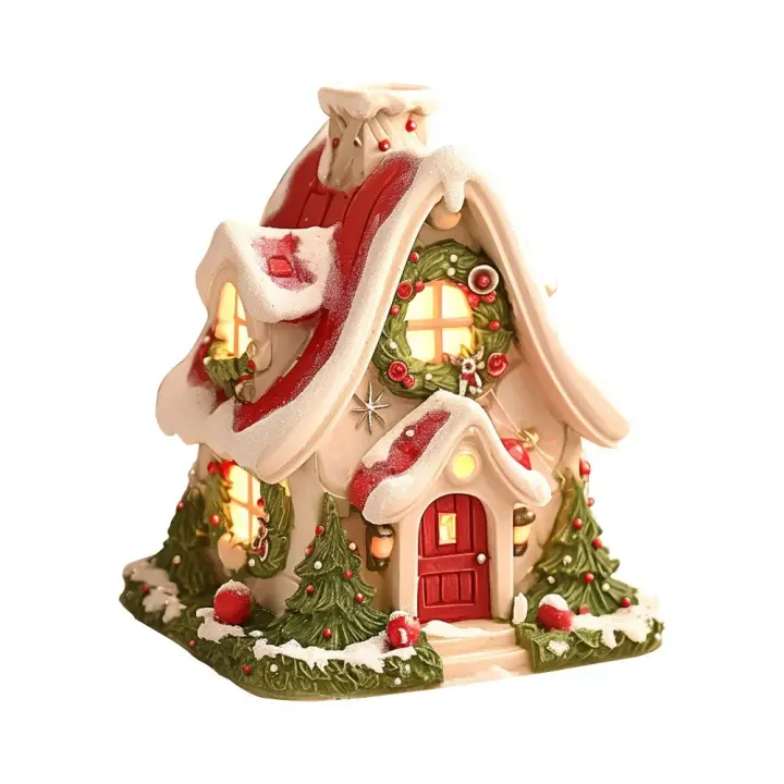 Casa De Navidad Con Luces LED Decoración De Villaje Navideño Figura De Resina Estilo Clásico Posmoderno Adorno De Fiesta - 1
