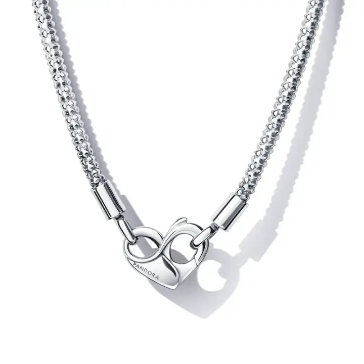 Pandora Collar de cadena con tachuelas, dijes y colgantes compatibles con momentos,plata de ley, 17.7 pulgadas,No es una piedra preciosa - 1