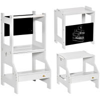 HOMCOM Torre de Aprendizaje para Niños 3-6 Años de Madera Taburete de Cocina Infantil Convertible en Escritorio con Pizarra Pedal y Barra de Seguridad para Baño 42x44x86 cm - details 0
