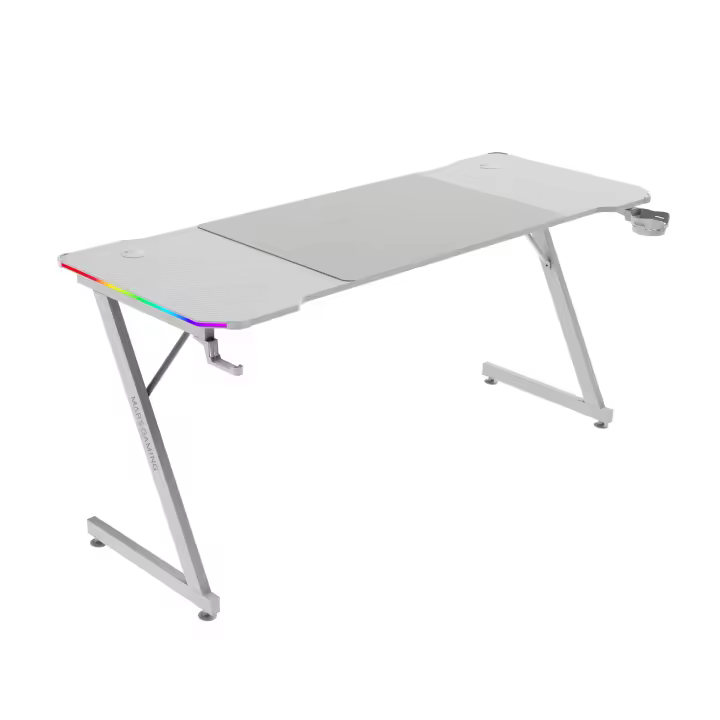 Mars Gaming MGD-X160RGB, Mesa Gaming Ergonómica, Iluminación ARGB con Mando, Fibra de Carbono, Alfombrilla XXL, Soporte Auriculares y Bebida, Gestión Cableado, Escritorio Gaming 160x60cm, Negro o Blanco - 1