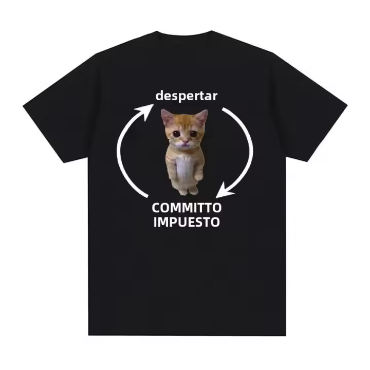 Camiseta Gráfica De Gato Divertido Para Hombres Y Mujeres Algodón 100% Manga Corta Estilo Casual Impresión De Gato Activo - 1