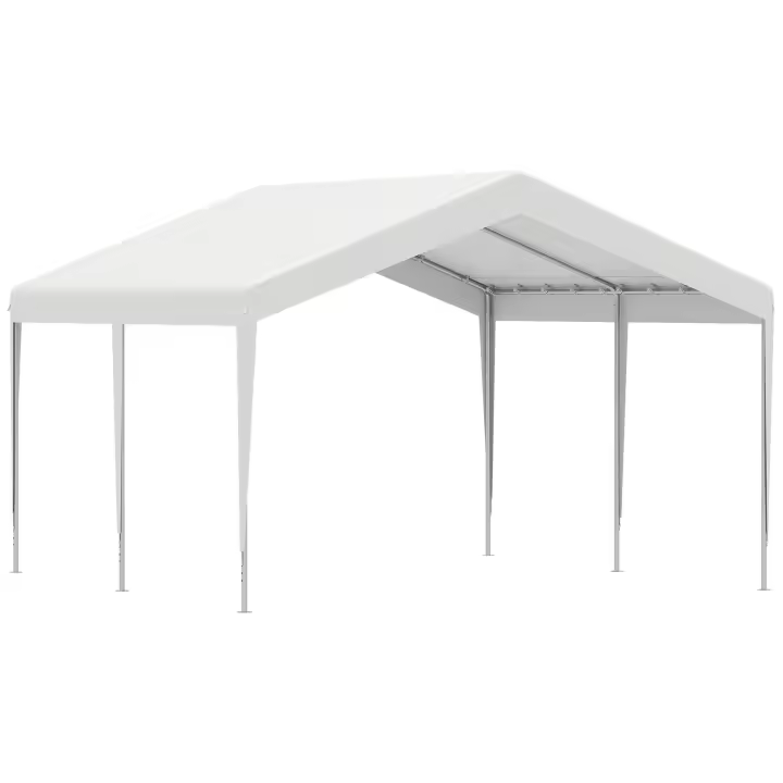 Outsunny Carpa Garaje para Coche 4x4 m Cochera Portátil Impermeable Pabellón Gazebo de Jardín Patio Exterior con Accesorios para Eventos Fiestas Metal Galvanizado Blanco - 1