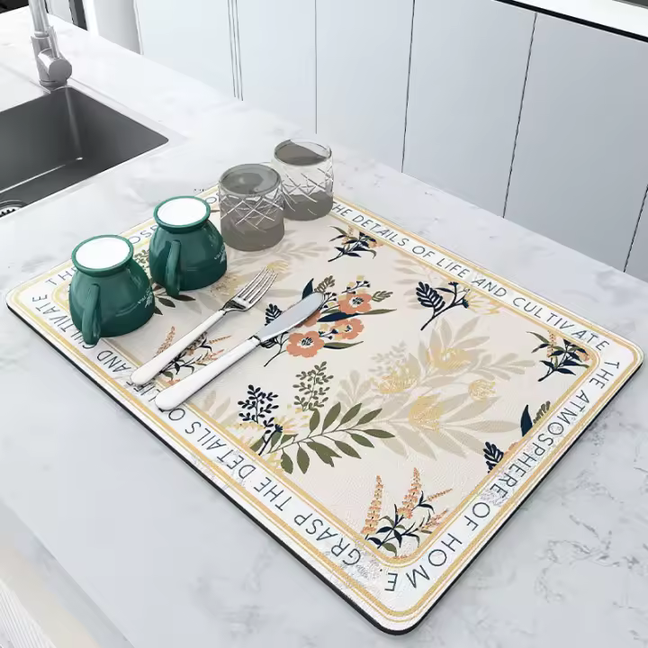 Alfombra De Cocina Grande Antiadherente Y Absorbente Super Alfombra De Drenaje Para Platos Y Tazas Alfombra De Secado Rápido Para Baño Material De Arcilla De Diatomeas Ecológica - 1