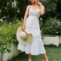 Vestido Largo Bohemio De Playa Para Mujer Estilo Casual Sin Mangas Transpirable Suelto Con Encaje Y Tirantes Solado Ancho Para Vacaciones Verano Tallas S-2XL - details 9