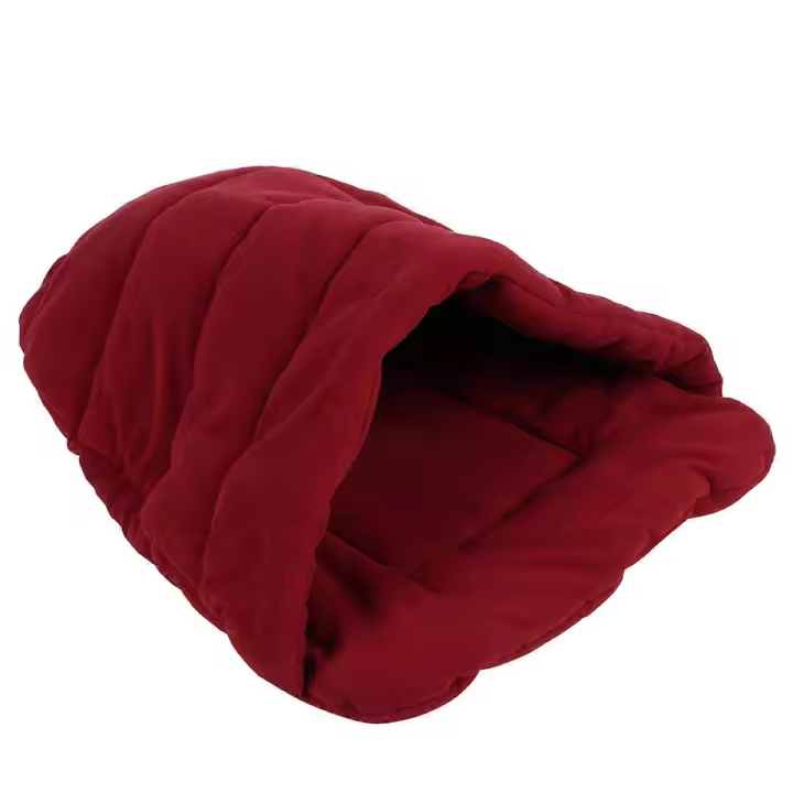 Wine Red M Plush Dog Bed for Small Pet Dogs Cats Puppy Soft Warm Comfortable Nest - 1