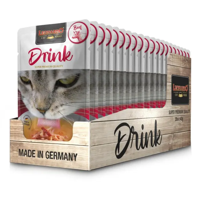 Pack 20X40 Gr - Leonardo Drink. Sopa Para Gatos - Alimento complementario para gatos adultos - Promueve la ingesta de líquidos - 1