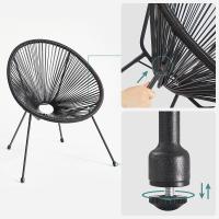 Conjunto de muebles de jardín de 3 piezas, sillas acapulco y mesa con tapa de cristal, asientos de exterior e interior, en negro - details 14
