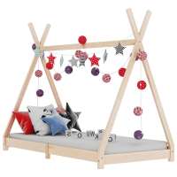 vidaXL Estructura de cama infantil de madera maciza de pino 70x140 cm en color Marrón/Blanco/Gris - details 0