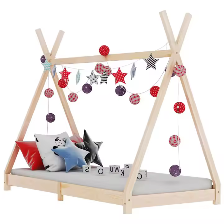 vidaXL Estructura de cama infantil de madera maciza de pino 70x140 cm en color Marrón/Blanco/Gris - 1