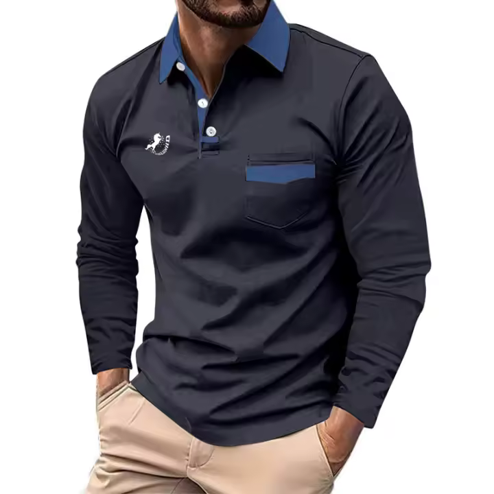 Camisa Polo Hombre Manga Larga Primavera Otoño Estilo Deportivo Casual Gran Bolsillo Costura Impresión Poliéster Tops Transpirable - 1