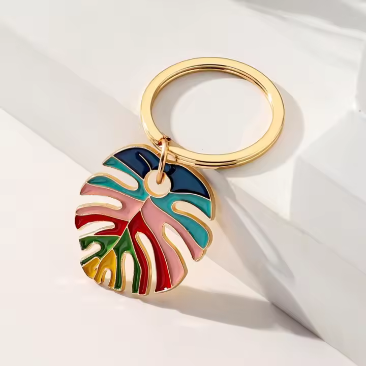 Llavero Enamel Multicolor Tortuga Arcoíris Llave De Hoja Para Hombres Y Mujeres Boho Fresh Foliage Plant Llavero De Coche Airpods Bolsa - 1