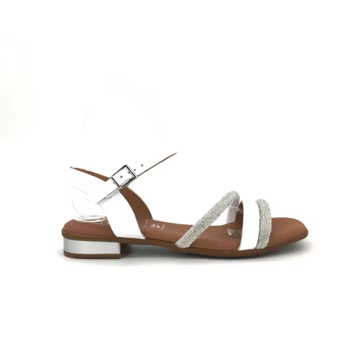 Sandalia Oh! My Sandals para mujer, mod.5335, Sandalia plana con cierre de hebilla y dos tiras plata - 1