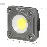 Aktive - Foco LED portátil 1000 lm, luz potente con alcance 30 m, 3 niveles intensidad, batería recargable USB con 2-4,5 h de autonomía, base magnética y clip giratorio, compacto 8x8x4 cm, resistente a salpicaduras IP44, ideal para camping y emergencias - details 3