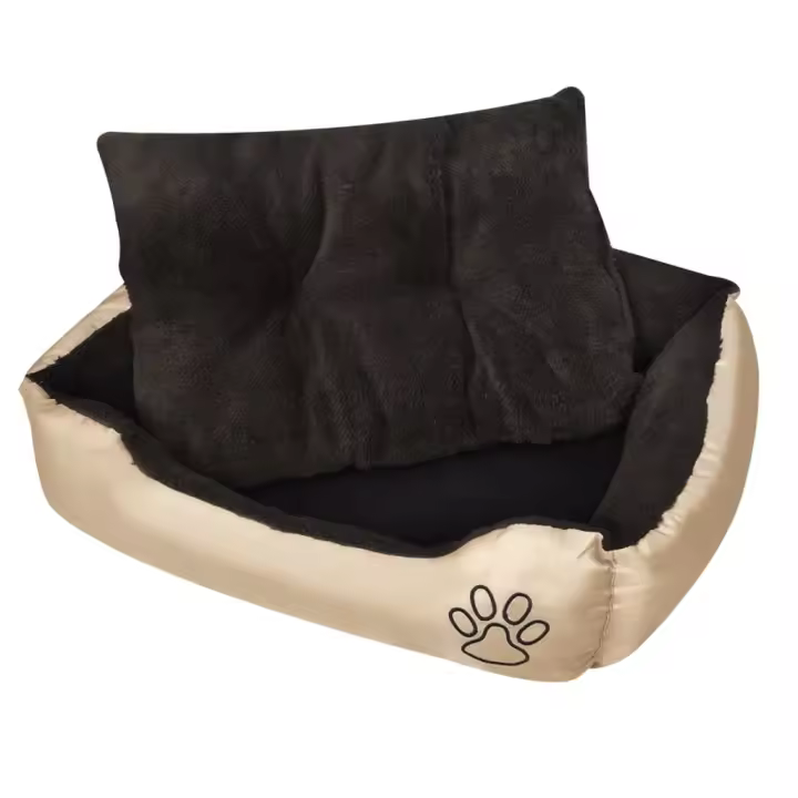 Colchón de Cama de Perro ergonómico aspecto Lino Negro 75x53cm - 1