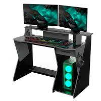 Miroytengo Mesa Gaming Skin  en Color Gris y Negro con 1 Cajón y 1 Gancho para los Cascos 90x124x60 cm - details 0