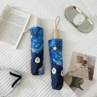 Paraguas plegable con diseño de gato de Van Gogh, protección solar, antiultravioleta, para mujer, para uso soleado y lluvioso, sombrilla portátil de doble uso. - details 1