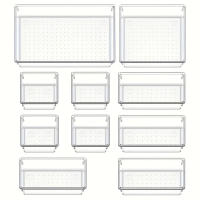 Juego De 10 Organizadores De Cajones Versátiles - Tazas Y Divisores De Plástico Transparente En 4 Tamaños Para Maquillaje Y Cocina - details 0