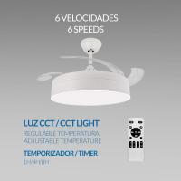 Ledme Ventilador de techo con LED, Motor DC, silencioso con mando a distancia, aspas retráctiles, 6 velocidades y 3 temperaturas de luz, temporizador, función verano-invierno - details 1