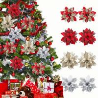 12pcs Flores De Poinsettia Artificiales - Sin Plumas Plásticas Ni Brillo Decoraciones De Navidad Para Árbol Corona Guirnalda - details 12