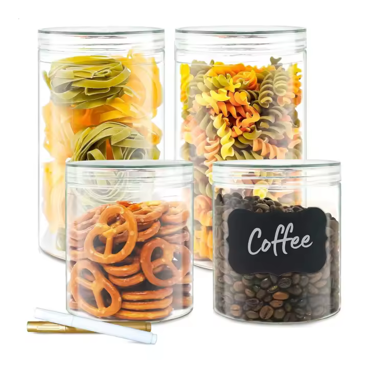 LG Luxury & Grace Pack 4 Botes de Polietileno 0,7L (12x10cm) y 1,3L (18x10cm) – Plástico Transparente – Tapa Enroscable - 1