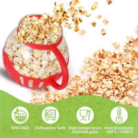 2.25QT Popper De Palomitas Con Vidrio Y Tapa De Silicona Para Microondas Seguro Al Calor JT186 Herramienta De Hornear Y Pastry - details 4