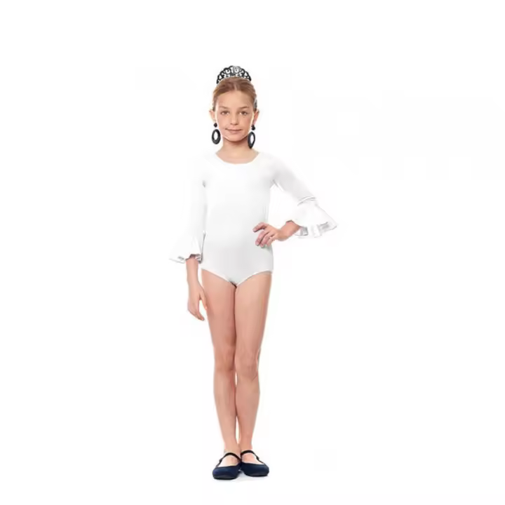 Partilandia Body o maillot Sevillana Licra con Volante blanco para niña - 1