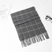 Bufanda De Cashmere Para Hombre Nueva 2023 Mantener Caliente Pashmina Neckerchief Con Borlas Estilo Casual Tartán Tamaño 180*30CM - details 4