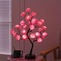 Lámpara De Noche Floral LED 24 Luces Para Decoración De Bodas Y Fiestas En Casa Lámpara De Mesa Con Luz De Árbol De Rosas USB Y Batería Incluida Para Dormitorio - details 0