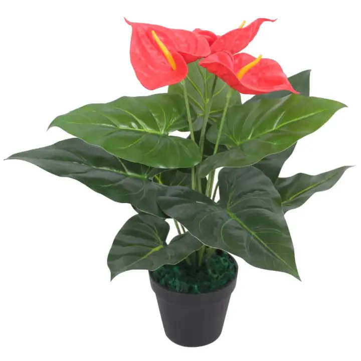 vidaXL Planta de anturio artificial con maceta 45 cm roja y amarilla - 1