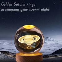 Lámpara De Noche De Cristal Saturno 1pc Con Base De Madera Y Puerto USB Decoración De Ambiente Para Dormitorio Regalo De Fiestas Luz De Mesa - details 3