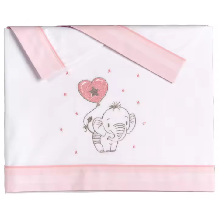 Pekebaby Juego De Sábanas para Minicuna 50x80 Cm, Bebe Primavera, Verano y Otoño Tipo 100% Algodón Extrasuave Fafricado en España - Elefantino Rosa - 1