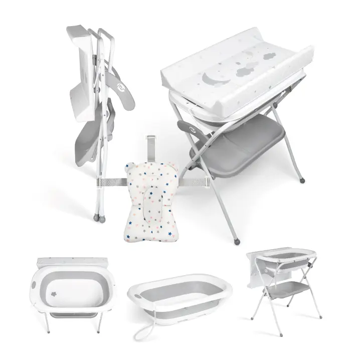 Ms Bañera Bebe con Patas, Cambiador, Cojín Reductor y Cesta Portaobjetos - Comoda, Facil de Guardar, con Tapón y Patas Antideslizantes - Bañera Bebé Plegable y Portatil - 1