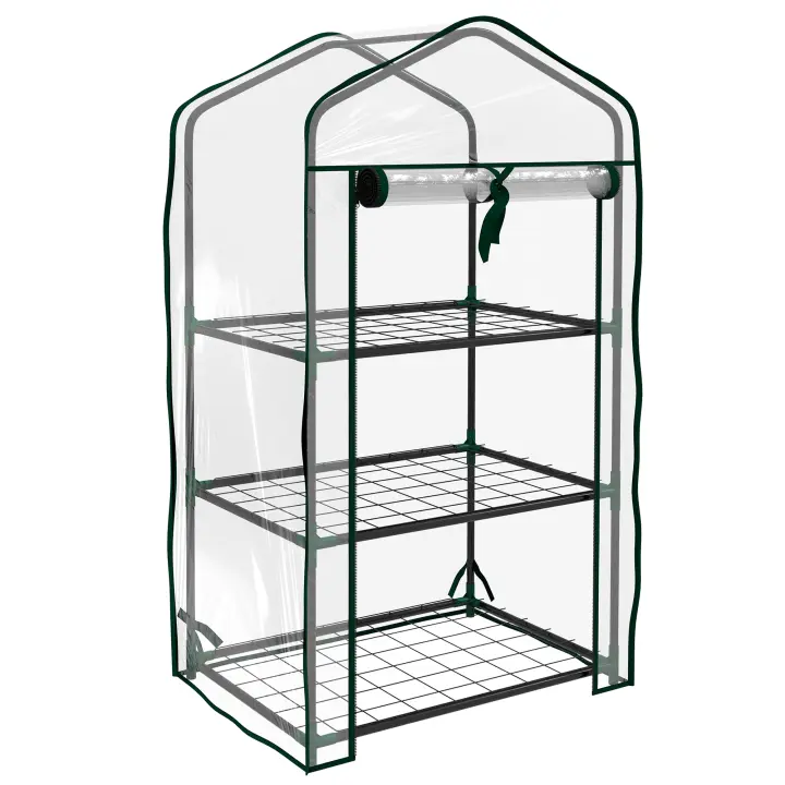Outsunny Invernadero de Jardín de 3 Niveles Invernadero de Terraza con 3 Estantes 1 Puerta con Cremallera para Cultivo de Plantas Flores Verduras 59x39x127 cm Transparente - 1