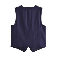 Traza Ropa Casual Mujer Conjunto De Verano Vintage 2 Piezas Chaleco Con Botones Y Shorts De Cintura Alta Pierna Larga Sin Mangas V-Neck - details 12