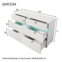 Cómoda, aparador de Madera with 6 bolsitos, iluminación LED (control por APP), Armario multicuonal para Sala de estar y dormitorio, 71x120x40 cm - details 4