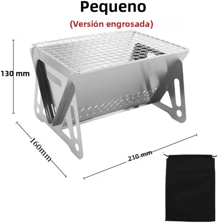 Barbacoa Portátil Plegable De Acero Inoxidable Para Camping Multifuncional Con Soporte Para Leña Y Red De Alimentos Para 2-3 Personas - 1