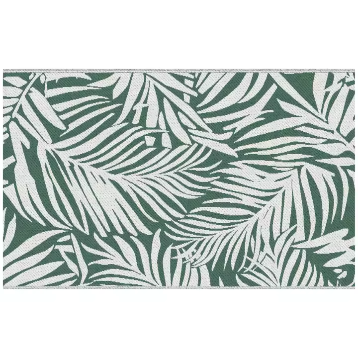Outsunny Alfombra de Exterior 152x243 cm Alfombra Reversible con Patrón de Hojas para Terraza Balcón Patio Camping Playa Verde Oscuro y Blanco - 1