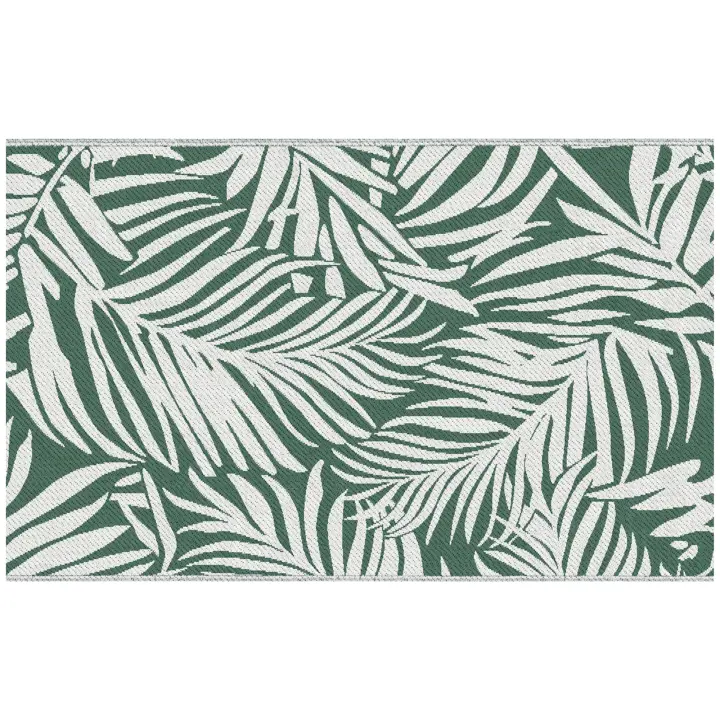 Outsunny Alfombra de Exterior 152x243 cm Alfombra Reversible con Patrón de Hojas para Terraza Balcón Patio Camping Playa Verde Oscuro y Blanco - 1