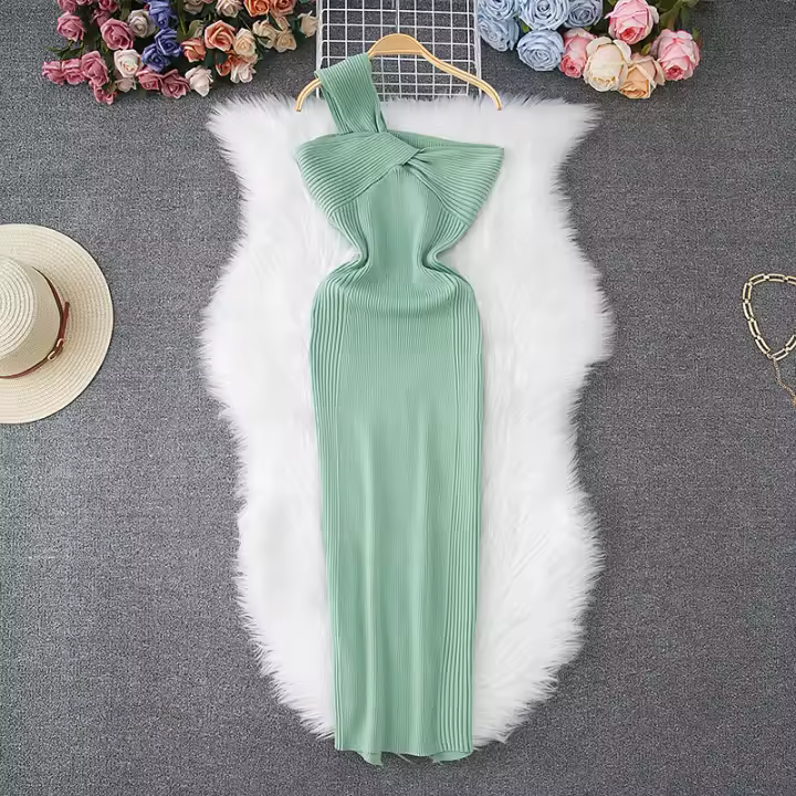 Vestido De Fiesta Univalvo YuooMuoo Para Mujer Sin Mangas Estilo Y2K Nudo Bodycon Verano High Street Midi Synthética - 1