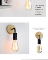 Lámpara De Pared Nórdica En Madera E27 Retro Para Iluminación Interior De Dormitorio Y Sala De Estar Decoración De Hogar LED - details 6
