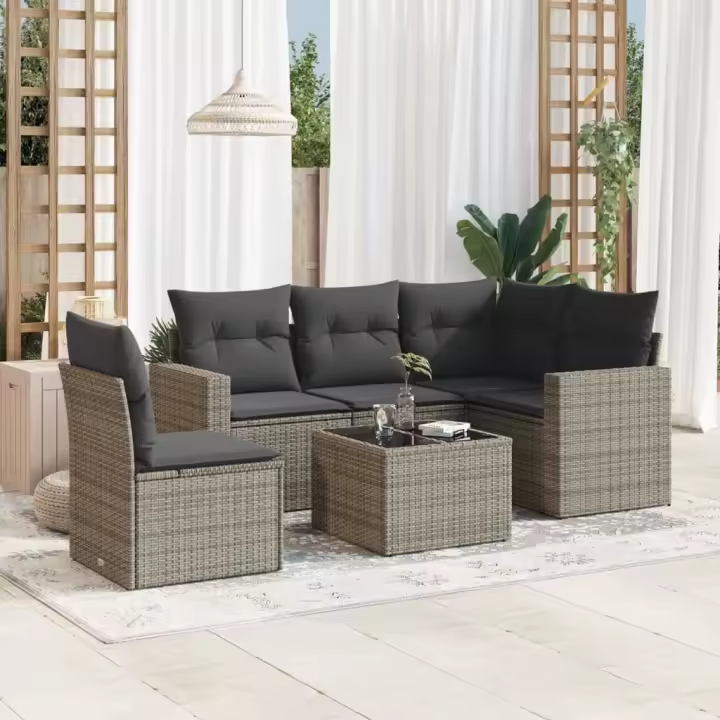 vidaXL Set de muebles de jardín 6 pzas y cojines ratán sintético gris - 1