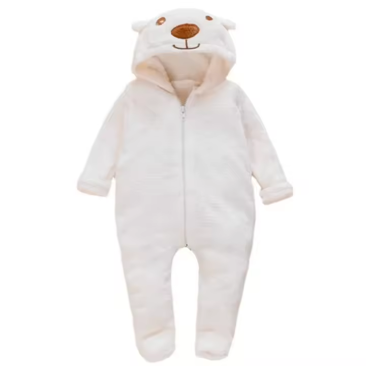 Romper Con Capucha De Oso Para Bebés Recién Nacidos Unisex Ropa De Bebé De Algodón Con Mangas Largas Traje De Playa De Un Pie Para Niños Y Niñas De 0 a 12 Meses - 1